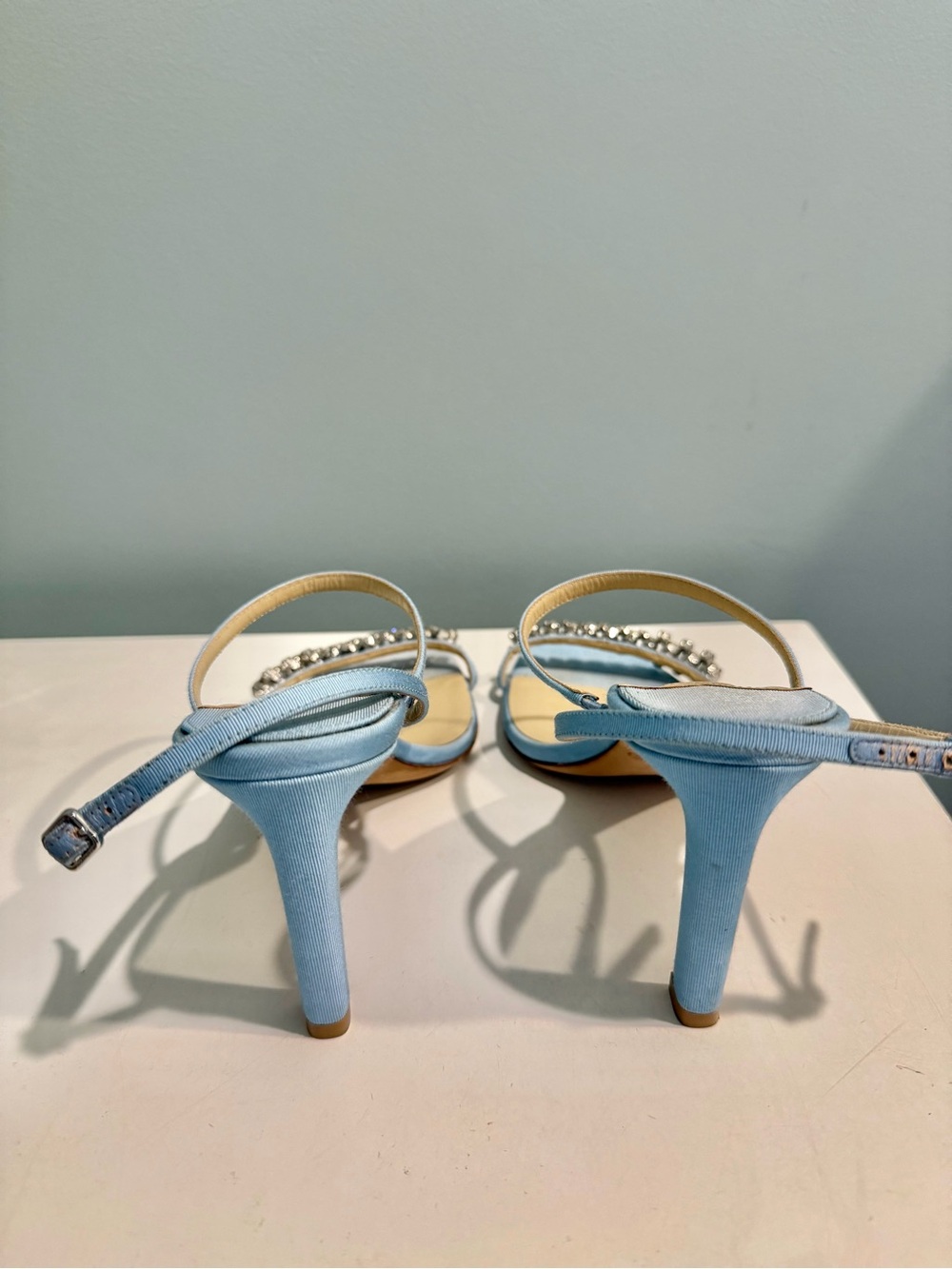 Jimmy Choo Pale Blue Crystal-Embellished Strappy Heels - Picture 4 of 4